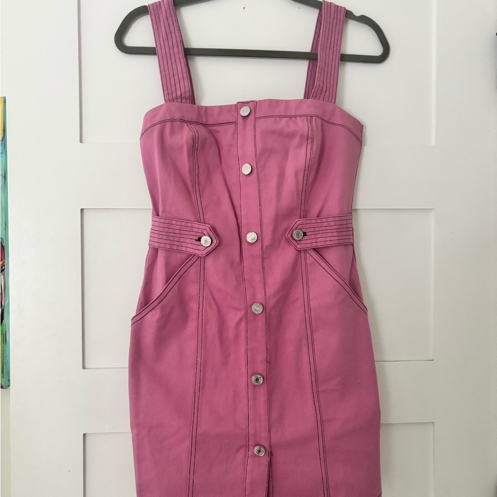 Pink Button-Front Dress